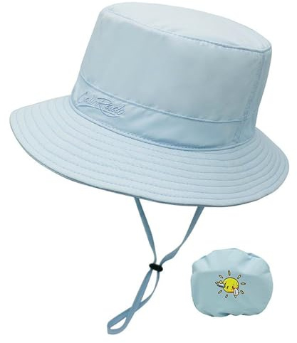 NLAND Sombrero de Sol para Niño Verano Ajustable de Pescador Sombrero de Playa de ala Exteriores Ancha para Bebés y Niños Protección UV 3-8 Años,Azul Cielo Talla única