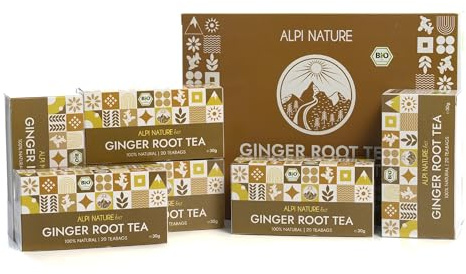 Alpi Nature Racine de Gingembre Tisane BIO, 120 Sachets de Thé, 180g Pack de 6 x 20 Sachets de 1.5g