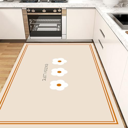 Alfombra Cocina 50X80Cm+50X160Cm Flor Blanca Modernas Lavables Alfombras De Cocina Antideslizantes, Antiincrustante, Duradero,Anti Fatiga para Salón, Dormitorio,Baño, Pasillo