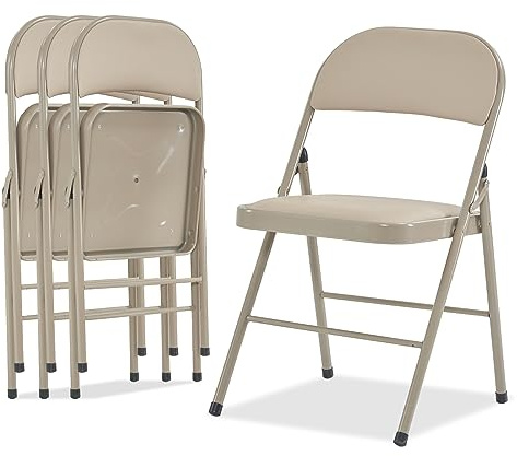 Karl home Folding Chairs Set of 4, with Padded Seats for Outdoor & Indoor, Portable Stackable Commercial Seat with Steel Frame for Events Office Wedding Party, 330lbs Capacity (Beige)