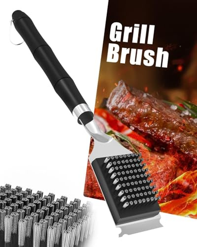 Spazzola per barbecue, spazzola per la pulizia del barbecue, raschietto in acciaio inox, 31,5 cm, manico extra lungo e isolamento termico, spazzola per griglia in ghisa, accessorio per barbecue a gas