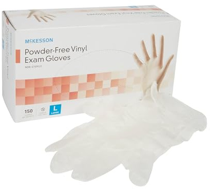 McKesson Powder-Free, Vinyl Exam Gloves, Non-Sterile, Large, 150 Count, 10 Boxes, 1500 Total