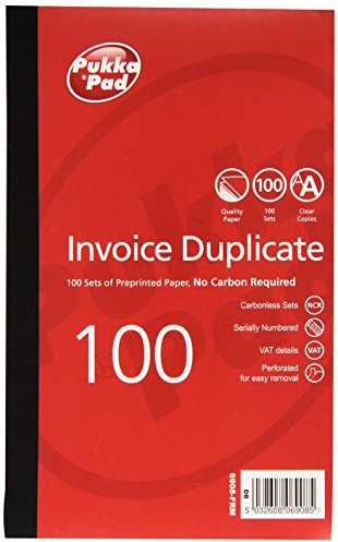 Pukka Pad Invoice Duplicate Book for Business and Sales – Pack of 5 – Stitched Binding, 100 Numbered Entries Per Book, Carbonless Copies, Perforated Pages for Easy Removal, 21x13cm