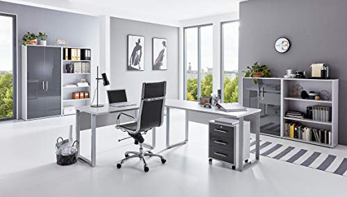 BMG-Moebel.de Büromöbel komplett Set Arbeitszimmer Office Edition in Lichtgrau/Anthrazit Hochglanz (Set 1)