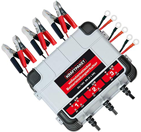 Dino KRAFTPAKET 3x2A-6V/12V Erhaltungsladegerät/2A je Output/Intelligentes und vollautomatisches Ladungserhaltungsgerät/Für Blei-Säure, GEL, EFB, AGM-Batterie/KFZ-Batterie-Ladegerät für Auto Motorrad