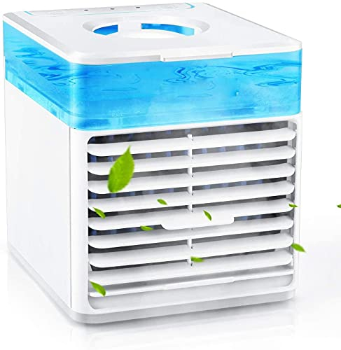 Lmani Refroidisseur d'air personnel, climatiseur de refroidissement portable avec USB, refroidisseurs par évaporation 3 en 1, humidificateur et purificateur, 7 couleurs LED ventilateur de