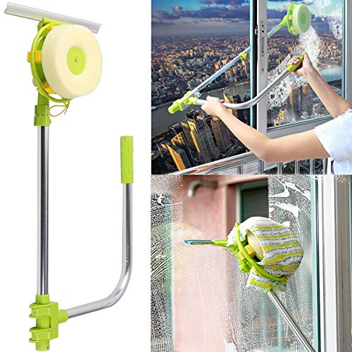 Window Cleaner 2-in-1 Telescopic Window Squeegee Set with Long Extension Pole, 0.6-1.4M Long Window Cleaning Tools High-Rise Window Cleaner Telescoping Pole Washer Head Sponge Rotating Head