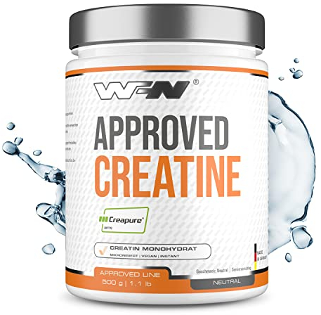 WFN Approved Creatine - Creapure - Creatin Monohydrat Pulver - 500g Dose - Reines Kreatin Pulver - Vegan - Neutral & Ohne Zusätze - 146 Portionen - Made in Germany - Extern laborgeprüft