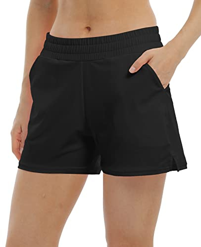 Halcurt Tankini-Hose für Damen Schwarz Vollelastische Taille Badeshorts XL