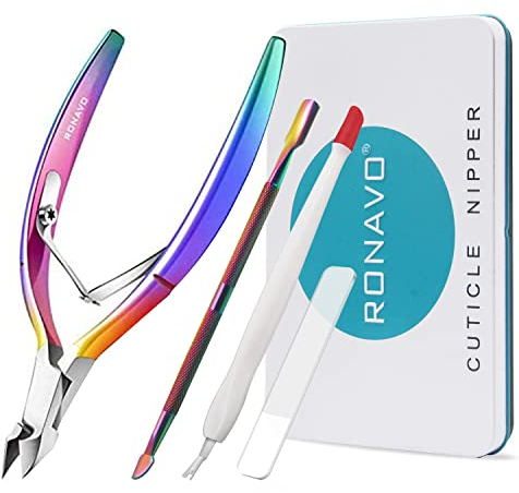 Nagelhautschneider mit Nagelhautschieber – RONAVO Nagelhauttrimmer Nagelhautzange Professionelle Edelstahl-Hautschere Cutter Clippers Langlebige Pediküre-Maniküre-Werkzeuge Nagelhautentferner-Werkzeug