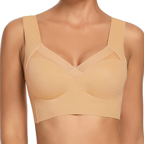 WOWENY Wireless Bras for Women Zero Feeling Sleep Bra Non Wired Bra for Women Bralette Crop Top Comfy Tops Full Coverage Thin Soft Bustier (Brown, L)