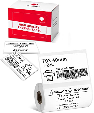 Phomemo Papel De Etiquetas Térmico Para Impresora De Etiquetas M220 M250 M221 M421, Etiquetas Autoadhesivas Multifuncionales Para Oficina, Almacén, Etiquetas De Dirección, 70x40mm, 180 Etiquetas/Rollo