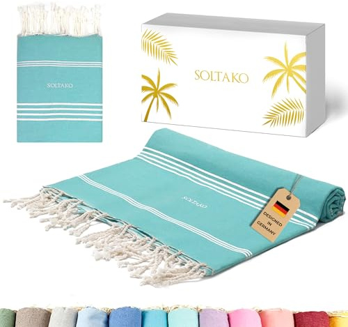 SOLTAKO Fouta Bali Premium XXL, Aqua, 200/300cm