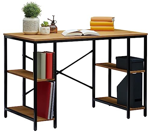 CARO-Möbel Schreibtisch Evora im Industrial Stil aus Metall in schwarz und MDF/Spanlatte in Wildeiche, Tisch im Vintage Look mit 4 Ablagefächern für Aktenorndner und Aufbewahrungsboxen