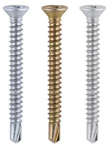 Self Drill Tapping uPVC PVC Rib Screw Countersunk Window Hhinges 3.9x19-25-38mm (Pack of 50, 100, 200, 500) (50, 3.9x32mm Yellow)