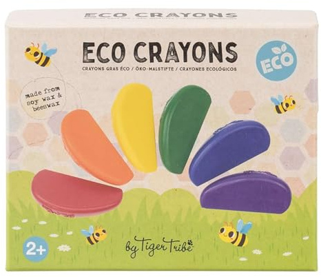 Tiger Tribe Kids Eco Crayons - 6 Rainbow Colors for Fine Motor Skills - Made from Soy Wax & Beeswax - Ergonomic Design - Ages 2+ Art Supplies