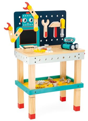 Janod - Mi Primer Juego de Construcción - Gran Banco Robot - Juego de Bricolaje Infantil - 50 Piezas - Altura Ajustable - Imitación - Desde 3 Años - J06457