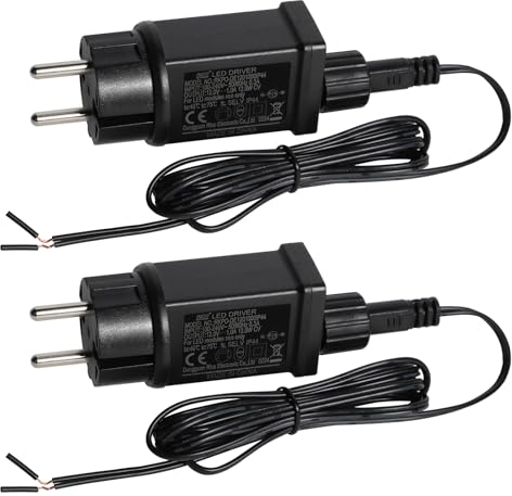NEWNEN Lichterkette Netzteil Adapter, 2 Pack LED Lichterketten Adapter Stecker mit 2-Meter-Verlängerungskabel, IP44 Wasserdicht Transformator für Weihnachtsbeleuchtung Lichtervorhang LED (12V 12W 1A)