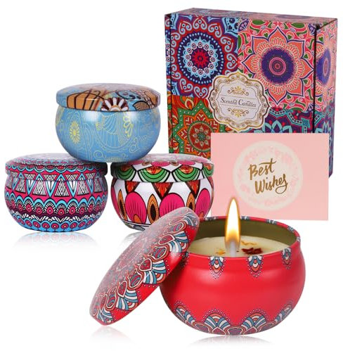 Scented Candles Gifts for Women, Soy Vanilla Candle Presents for Women,4 Pack Metal, Birthday Gifts for her, Mother's Day, Christmas