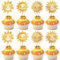 Xsstarmi Confezione da 36 topper per cupcake con sole, Smiley, sole, fiore, cupcake a tema cartone animato, baby shower, festa di compleanno, decorazione per torte, accessori