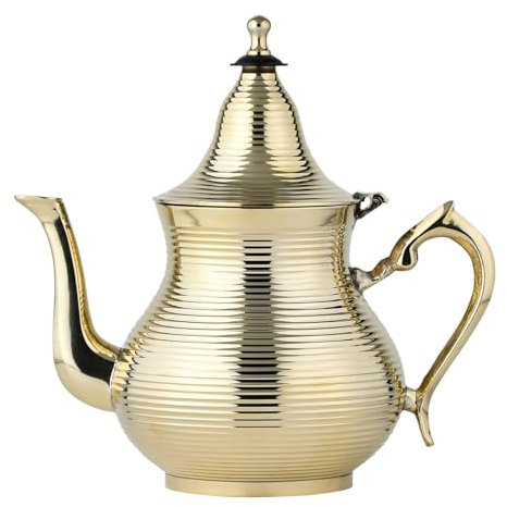 Marrakesch Orientalische Deko Teekanne Teekocher mit Siebeinsatz 750ml | Teekannen Nadima Gold 21cm groß für Marokkanische Minztee | Teebehälter als Ramadan Iftar Deko im Wohnzimmer oder Küche