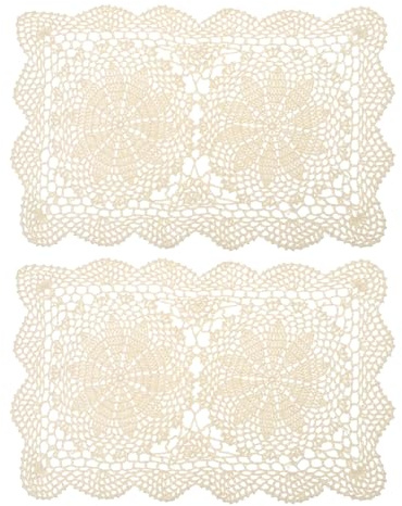 QUARKZMAN 2pz 17x11 pollici Centrini all'Uncinetto Fatti a Mano, Tovagliette in Poliestere Cotone Tovagliette Uncinetto Rettangolari per Feste Cucina Tavolo Pranzo, Beige