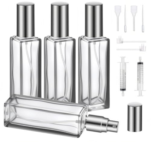 QMLING 4 Stück Parfümzerstäuber 20ml, Parfum Zerstäuber für Unterwegs, Reise Parfüm Abfüller Nachfüllbar, Kleine Parfüm Sprühflasche Glas mit Dosierwerkzeug für Männer und Frauen