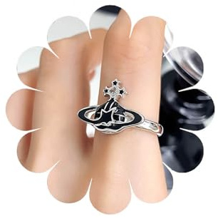 Crymystal Boho Saturnus kristallring svart putsad Cz Knuckle ring strass planet stapelring gåvor till mamma fru flickvän alla hjärtans dag födelsedag årsdag, Zink, Ingen ädelsten