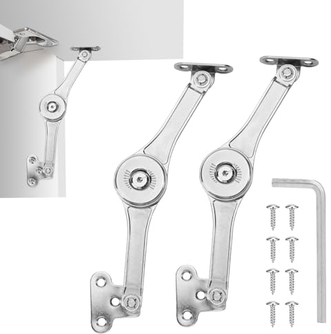 HBL' 2 Pack | Lid Support Hinges Heavy Duty Lid Stay Hinge – 110° Open Angle, Free Stop, Tension Adjustable, Supports Up to 22.5KG for Upper Cabinets & RV Cabinets.