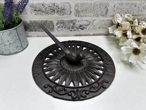 MAISONICA 24cm Cast Iron Bird Sundial Sun Dial Brown Garden Ornament Accessory Gift