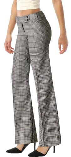 MixMatchy Women's Ultra Stretch Plaid Bootcut Dress Pants Work Business Office Trousers Grey Pink L
