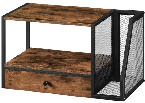 MAHANCRIS Druckertisch, 2-stufiger Druckerständer, Schreibtisch Drucker Stand mit Stoffschublade,Druckerregal,für Homeoffice, Büro, Küche, Wohnzimmer,Rustikalbraun APTHR3001