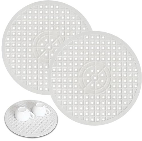 Tappetino per Lavello, 2 pezzi Tappetino Lavello Cucina, 31 x 31 cm Tappetino Scolapiatti, Stuoia di Drenaggio Rotonda per Cucina in Bianco, Tappetino per Lavello da Cucina a Scarico Rapido