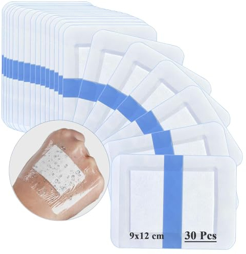 NELLHOMY 30pcs Parches Impermeables Transparentes de 9x12cm, Duschpflaster Wasserfest (9 * 12cm-30pcs)