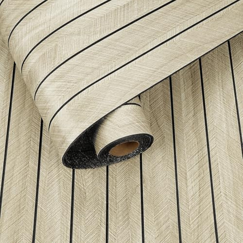 Yullpaper Panneaux muraux autocollants, aspect bois, beige, décoration murale de salon, revêtement mural à lamelles, 3D, pour cuisine, couloir, sticker mural, beige, 30 x 300 cm