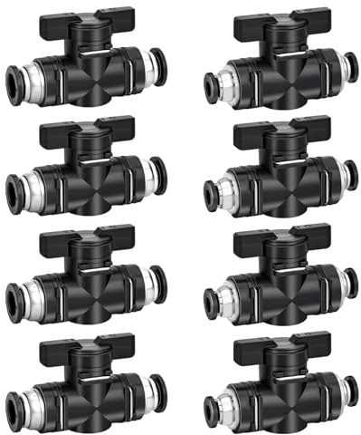 XSHAO 8 pezzi di connettori pneumatici, valvola a sfera pneumatica, valvola a sfera 6 mm/8 mm, valvola a sfera pneumatica, per il collegamento di controllo di tubi pneumatici
