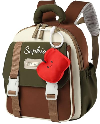 Sac a Dos Enfant Personnalisé Prenom, Petit Sac à Dos Bebe Maternelle Fille & Garcon, Cartable Personnalisable Enfant pour Creche Ecole Voyage, Sac d'école Mignon de Fruits, 30 x 26 cm (Brun)