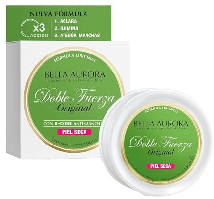 BELLA AURORA - Crema Doble Fuerza para Piel Seca 30 ml, Tratamiento Aclarante, Ilumina la Piel y Atenúa Manchas, Textura Rica y Untuosa, Crema Antimanchas e Hidratante, con B-Core 221