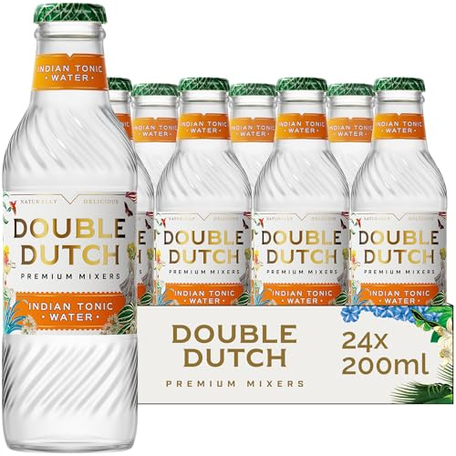Double Dutch Indian Tonic Water | Classic Indian Tonic Water with Natural Bitterness | Gluten Free, Vegan Friendly Premium Mixer Perfect For Gin & Cocktails | 24 x 200ml Bottles