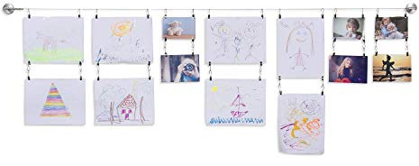 Wallniture Barre Wire Picture Hangers for Kids Crafts and Artwork, Expandable 196 Inch Wall Decor with 48 Clips Set