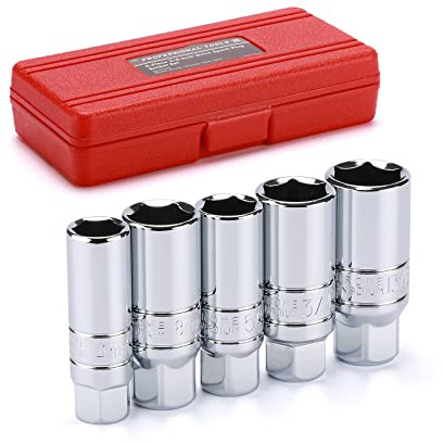 EMENTOL 5PCS 3/8 Drive Spark Plug Socket Set, CR-V, SAE and Metric, 3/8 Drive 6-Point Socket Set
