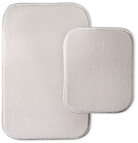 Artwelt Badezimmerteppich Set 2 teilig rutschfest Badematte Badevorleger Duschvorleger Absorbierende Badteppich für Badezimmer 50x80 & 40x50 Creme