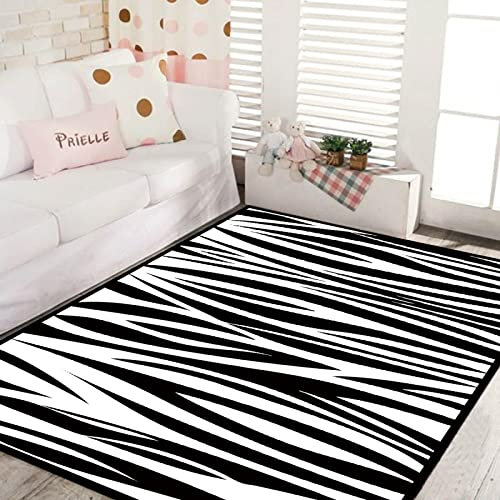 Moderner Design Kurzflor Anti-Rutsch Teppich Schwarz-Weiß-Zebra-Muster Flur LäUfer Teppich rutschfeste 200x300cm