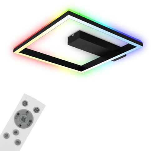 Briloner Leuchten - Deckenlampe RGB, Backlight Deckenleuchte LED, Dimmbar, Farbtemperatur einstellbar, LED Frame RGB, Fernbedienung, Schwarz