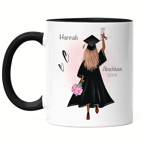 Kiddle-Design Bachelor Master Abitur 2025 Tasse Schwarz Abschluss Geschenk Personalisiert Name Absolventin Doktor Frauen Damen Schulabschluss Abi