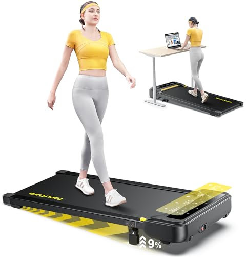 Almohadilla Toputure 9% Inclinada Cinta de Correr, 2.5HP Hogar Electrica Cinta de Correr Debajo Escritorio, Magnético Control Remoto Bluetooth App, LED Pantalla (Negro)