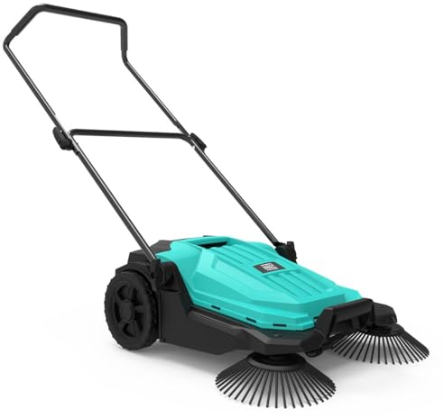 INTEC -Balayeuse mécanique 2 brosses Ø27cm Balayeuse Manuelle Feuilles Poussières Largeur de Travail 65 cm Bac 20L