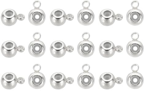 PATIKIL 40 Pcs Bail Beads, 4mm Spacer Beads Metal Loose Tube Ring Charm Hanger Links Connectors with Loop for Jewelry Making Bracelets Necklace, Silver Tone