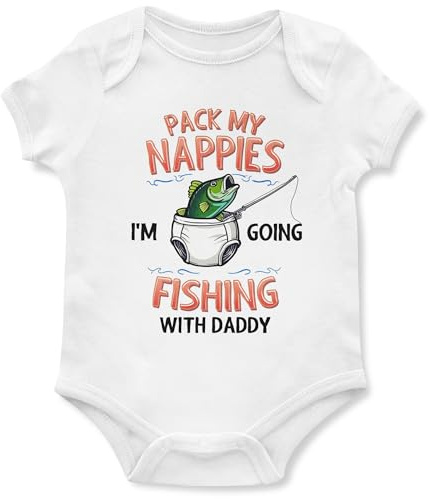 Funny Babygrow for New Dad Pack My Nappies I'm Going Fishing with Daddy Baby Vest Gift Idea, 3-6 Months, White