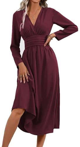 QUNERY Vestido Verano Mujer Vestido Largo Elegante Vestidos Cuello en V Manga Corta/Largo Casual Verano Vestido Elástico B-Morado XL